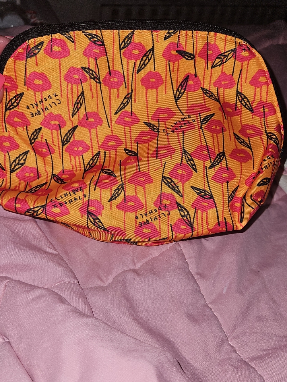 Clinique Yellow Interior Cosmetic Pouch with Black Trim